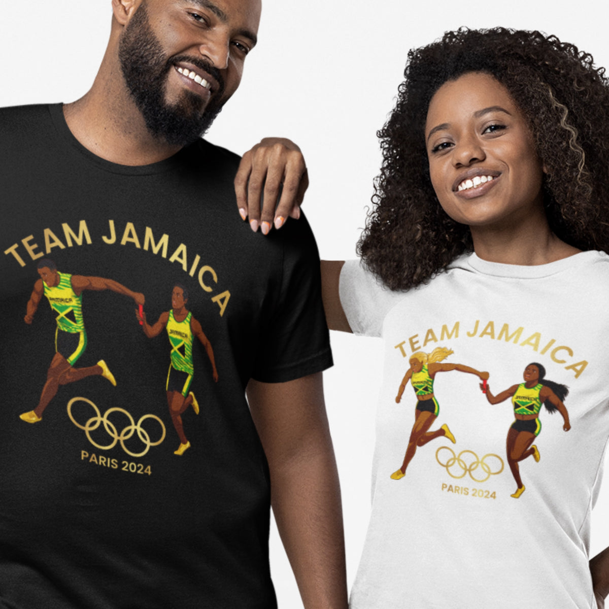 Golden Bling Team Jamaica Jamaica Track and Field Relay Unisex T-shirt with Gold Olympic Rings Paris 2024