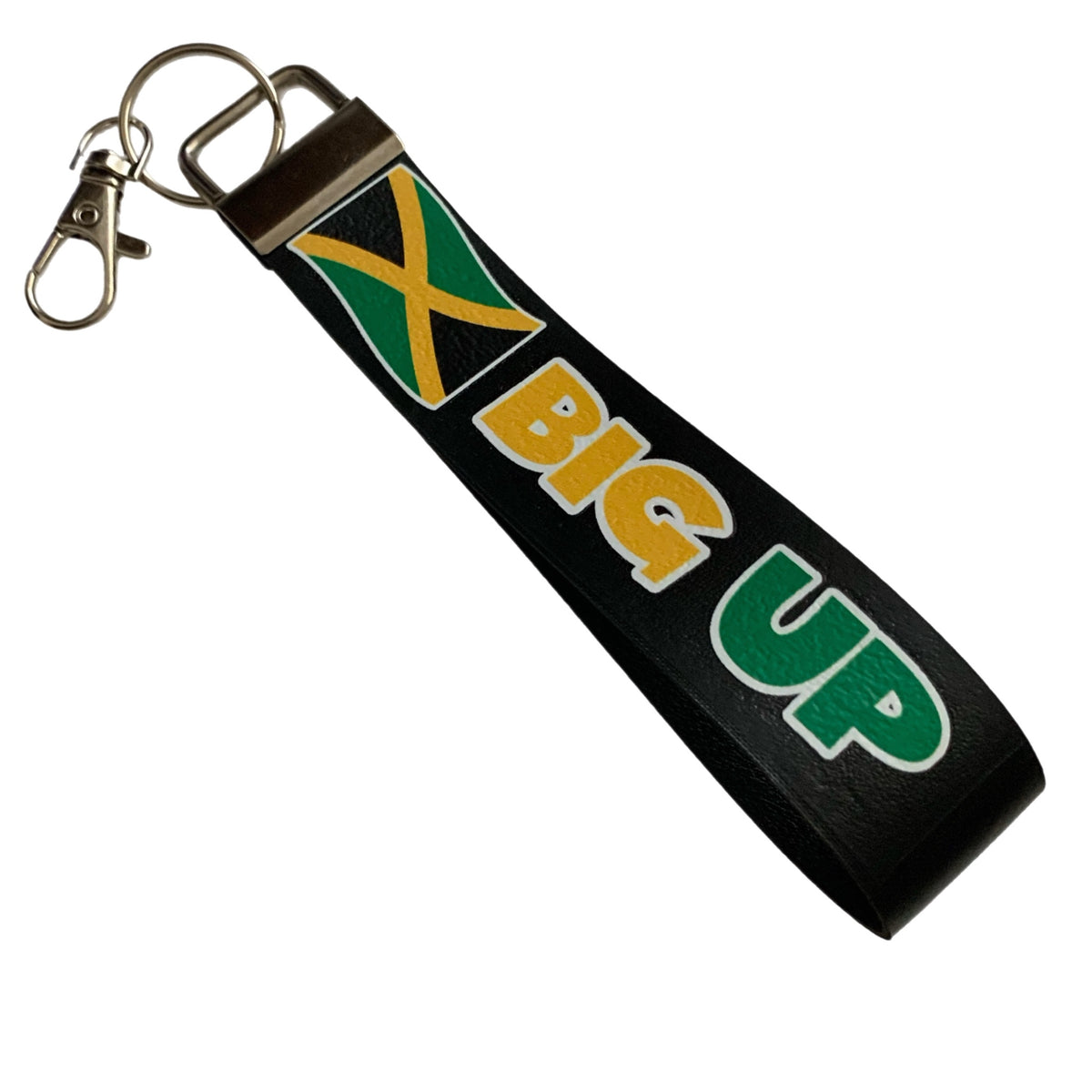 “Big Up” Jamaica Key Fob Keychain Faux Leather Wristlet